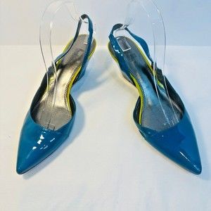 Belle Sigerson Morrison Slingback Wedge  Bright Blue Patent leather SZ 9.5B